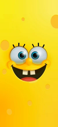 SpongeBob SquarePants souriant sur un fond jaune vif