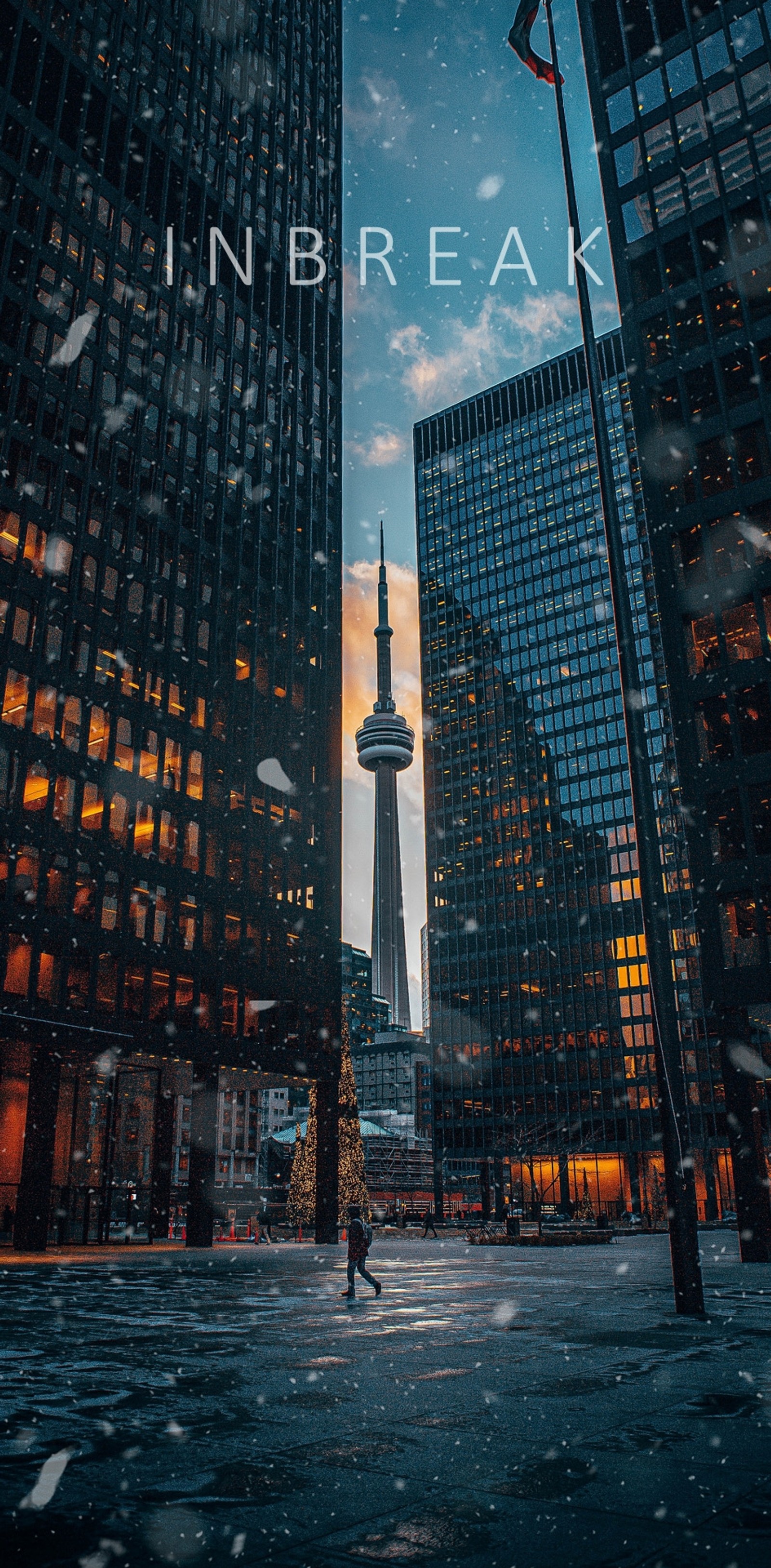 Ein mann geht durch eine stadtstraße im schnee (toronto, gebäude, wolkenkratzer, tageszeit, welt)