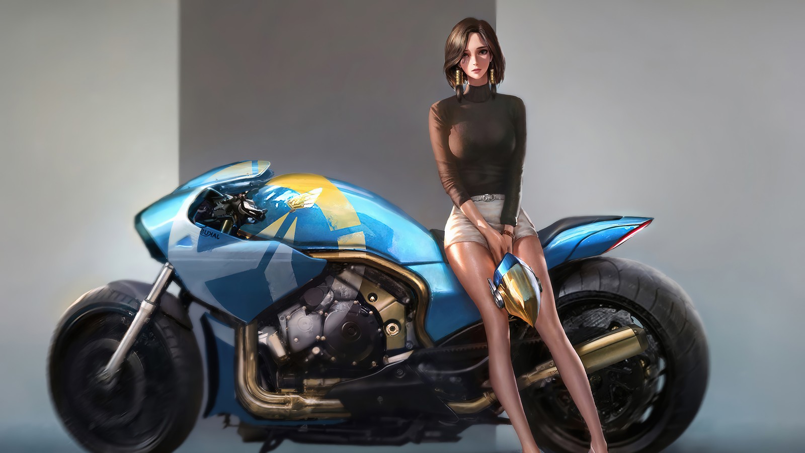 pharah, motorcyle, overwatch, video game, art Download Wallpaper