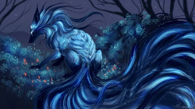 Enchanting Blue Fox Amidst a Mystical Landscape