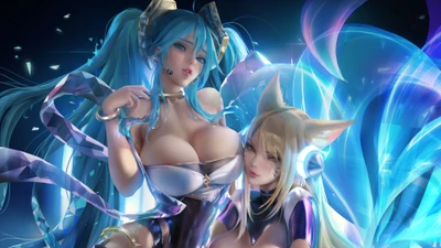 sona, ahri, league of legends, lol, jogo de vídeo