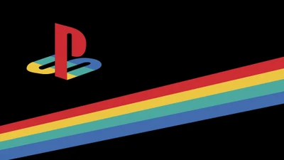 Logo PlayStation avec des rayures colorées sur fond noir