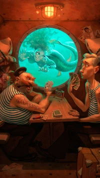 Underwater Card Game: A Whimsical Encounter with a Mermaid