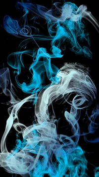 Dynamic Swirls of Blue and White Smoke on Black Background