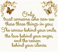 silence, smile, sorrow, text quote, trust