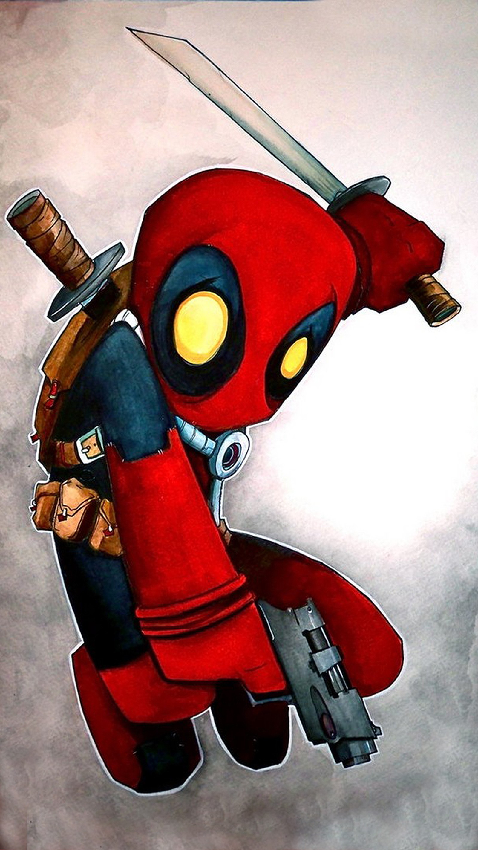 Desenho do deadpool com uma arma e uma faca (quadrinho, gunzcoty, marvel, filmes, wade wilson)