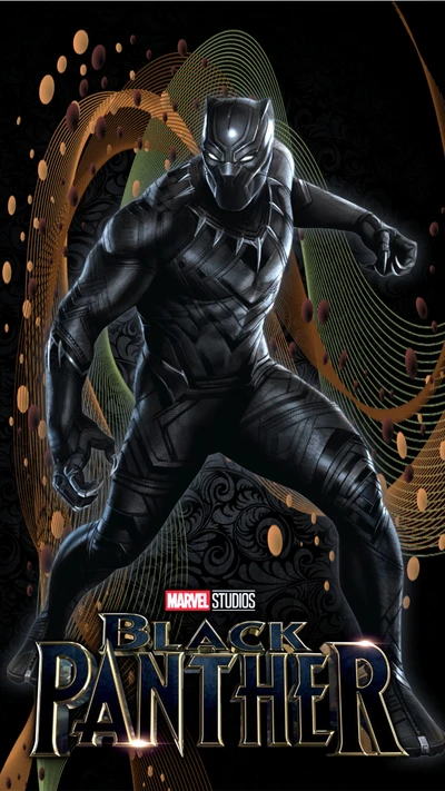 Dynamic portrayal of Black Panther in a striking, stylized design.