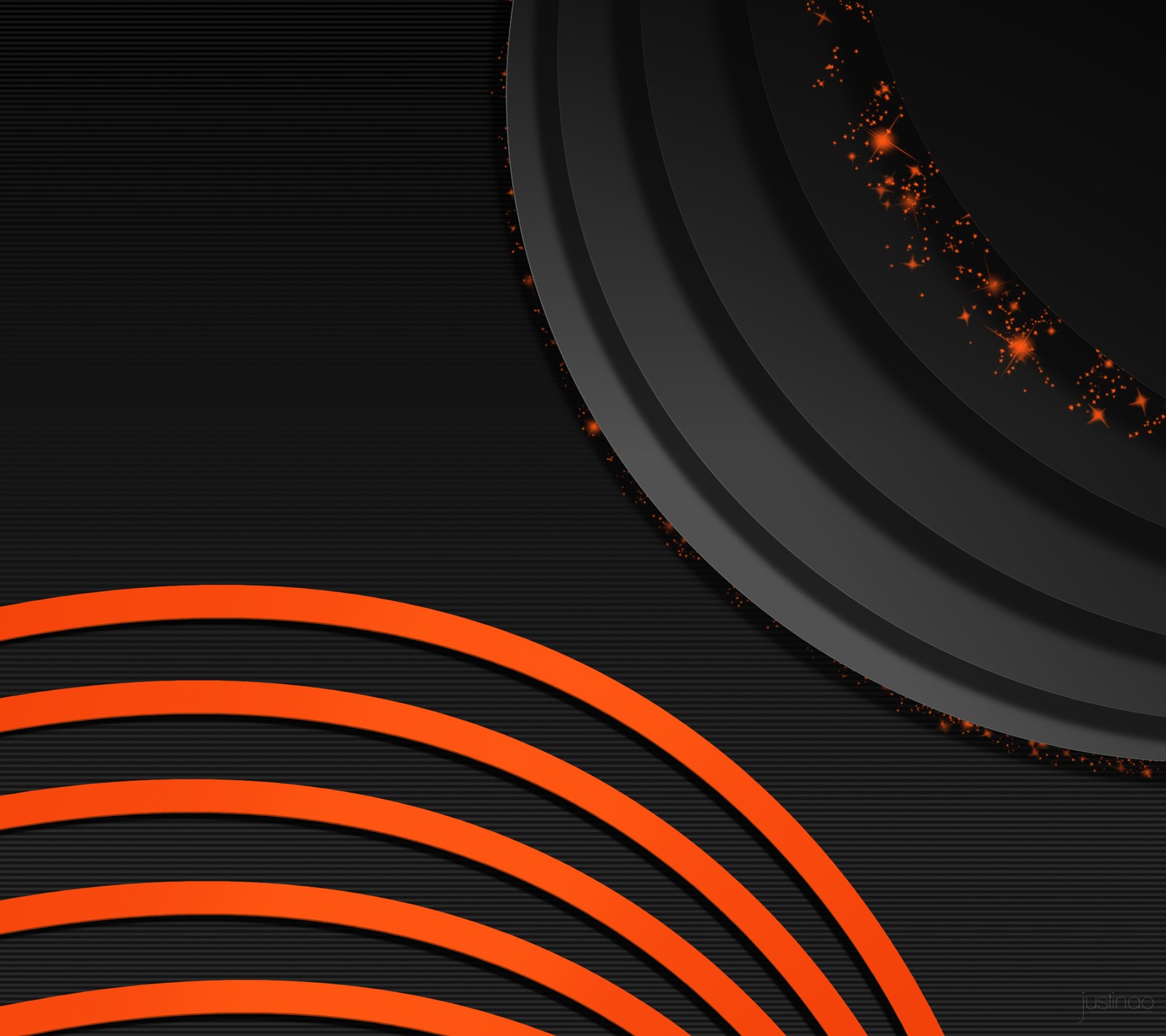 A close up of a black and orange background with a circular design (black, design, gray, material, orange)