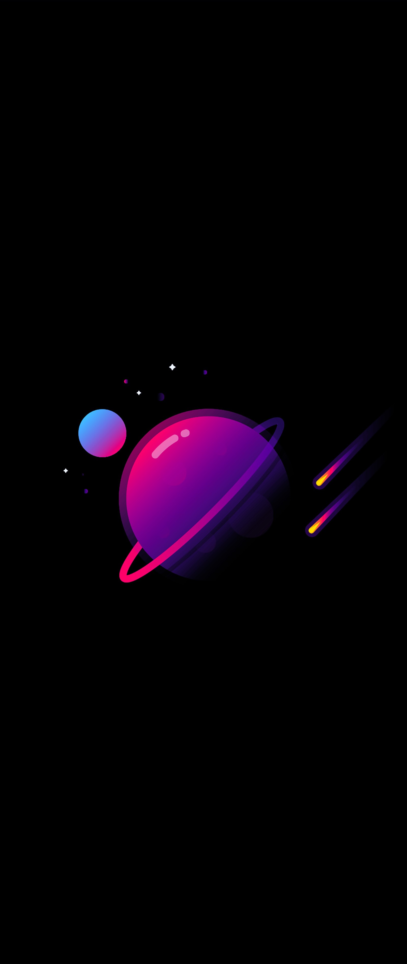 A close up of a purple and blue saturn with a black background (amoled, amoled wallpaper, black, galaxy, heart)