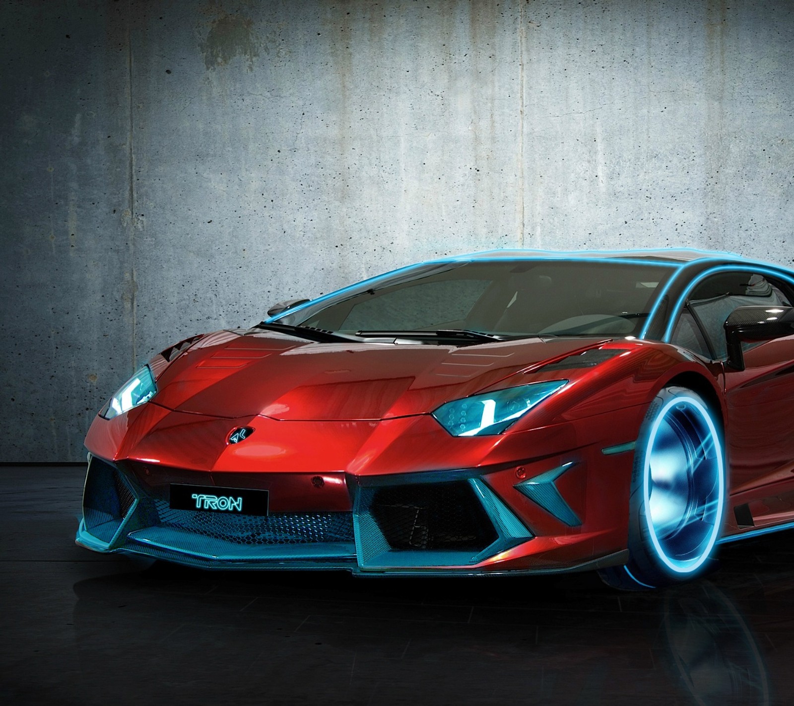 Eine nahaufnahme eines roten sportwagens mit blauen rädern (3d, klasse, gut, hq, lamborghini)