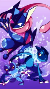 anime, cool, greninja, pokemon, purple wallpaper