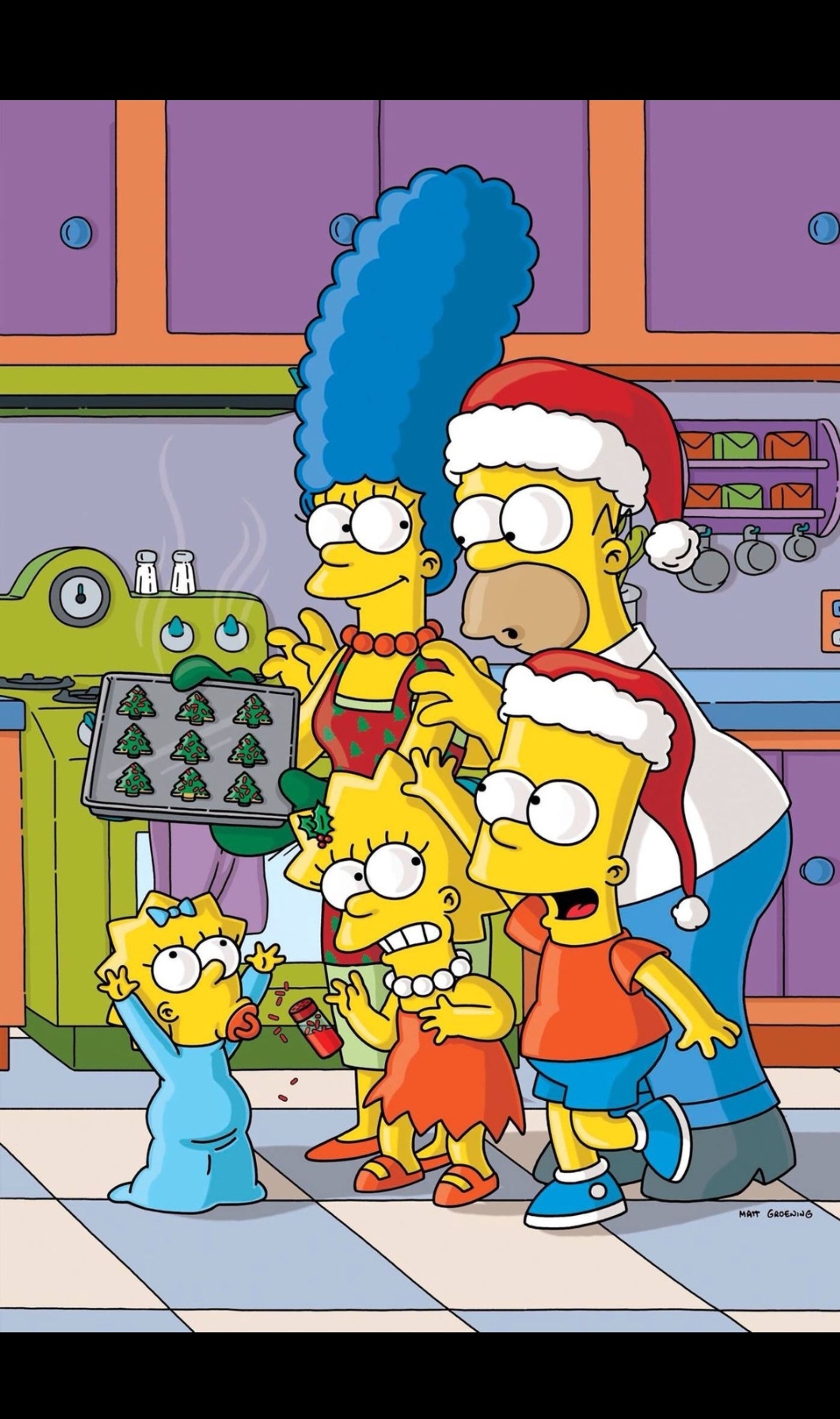 La familia simpson en la cocina (los simpson, the simpsons, navidad, dibujos animados, lindo)