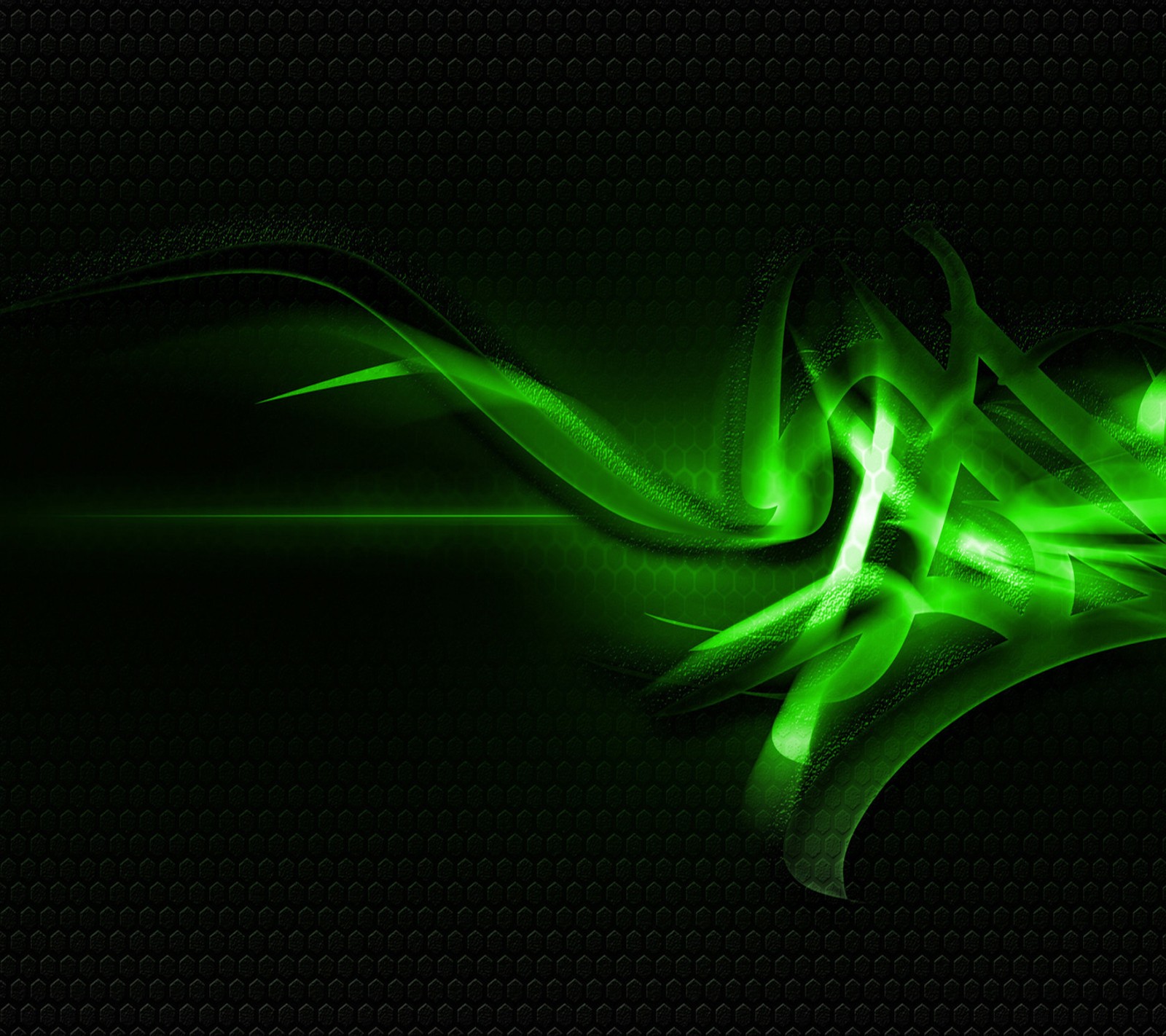 A close up of a green glowing computer mouse on a black background (abstract, wallpaper)