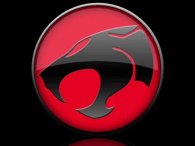 Logotipo estilizado dos ThunderCats em um fundo vermelho