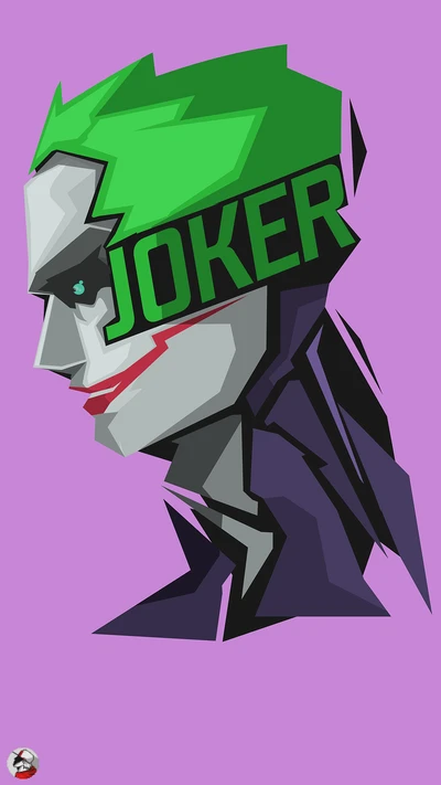 Retrato estilizado del Joker con cabello verde y texto en negrita