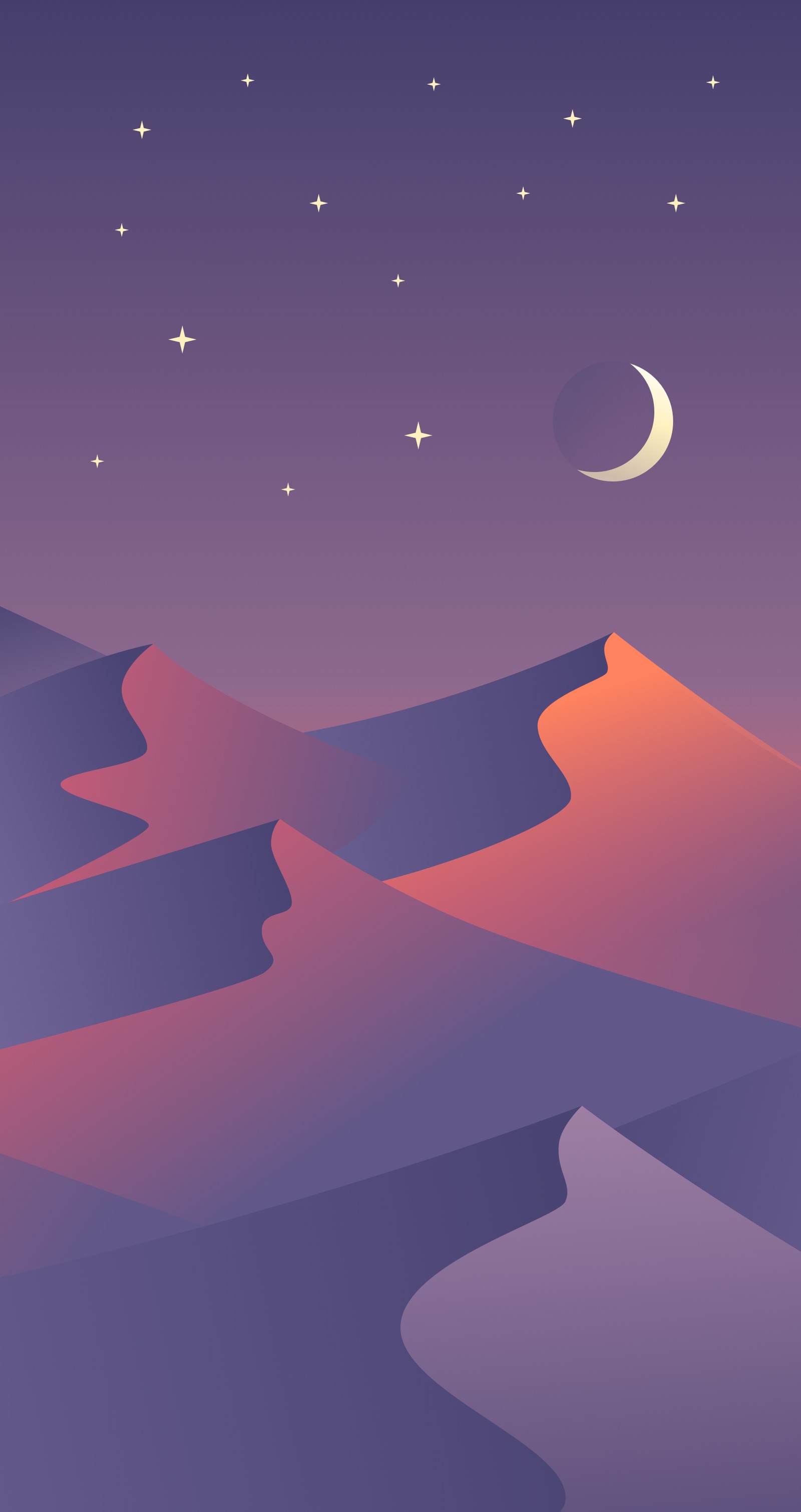 Night scene of desert with moon and stars in the sky (illustration, art, minimalism, atmosphere, azure)