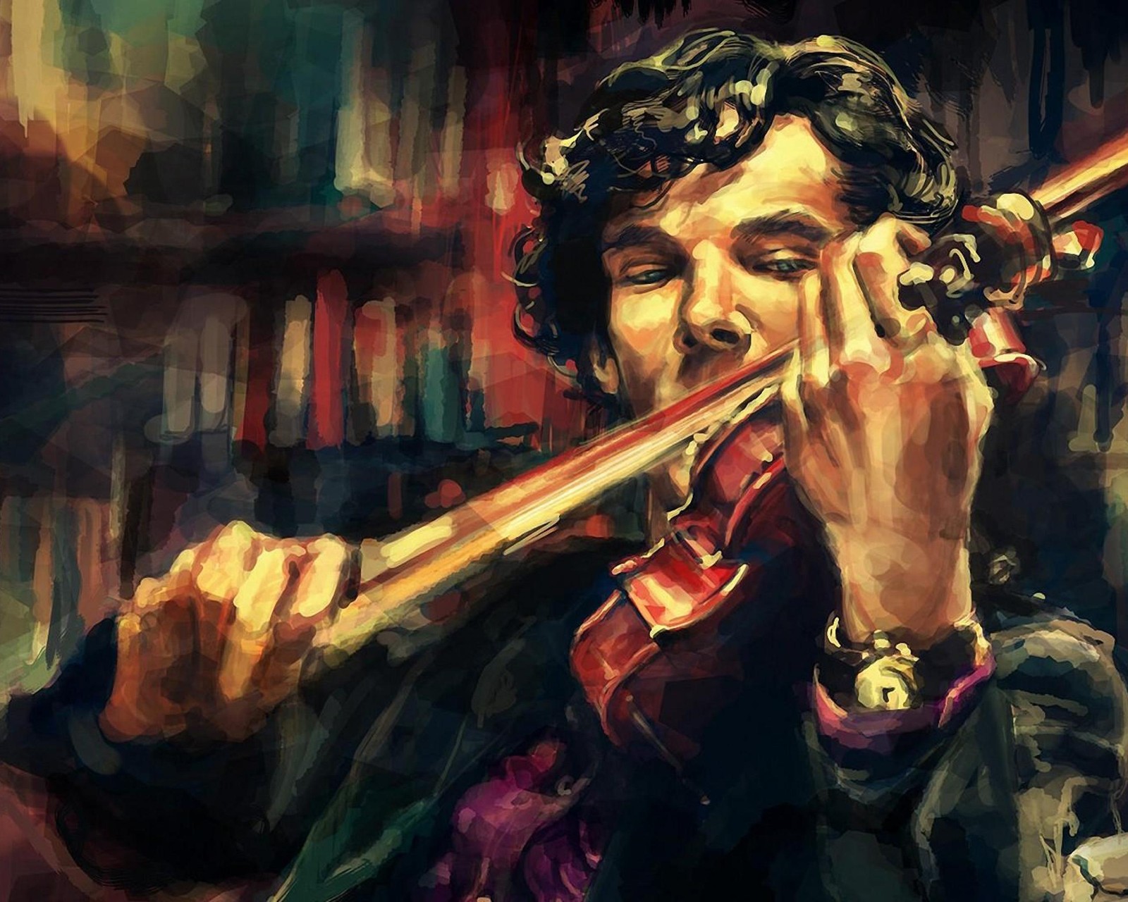 Lade sherlock holmes, gemälde, geige, kunst, violist Hintergrund herunter