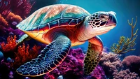 sea turtle, digital art, animals wallpaper