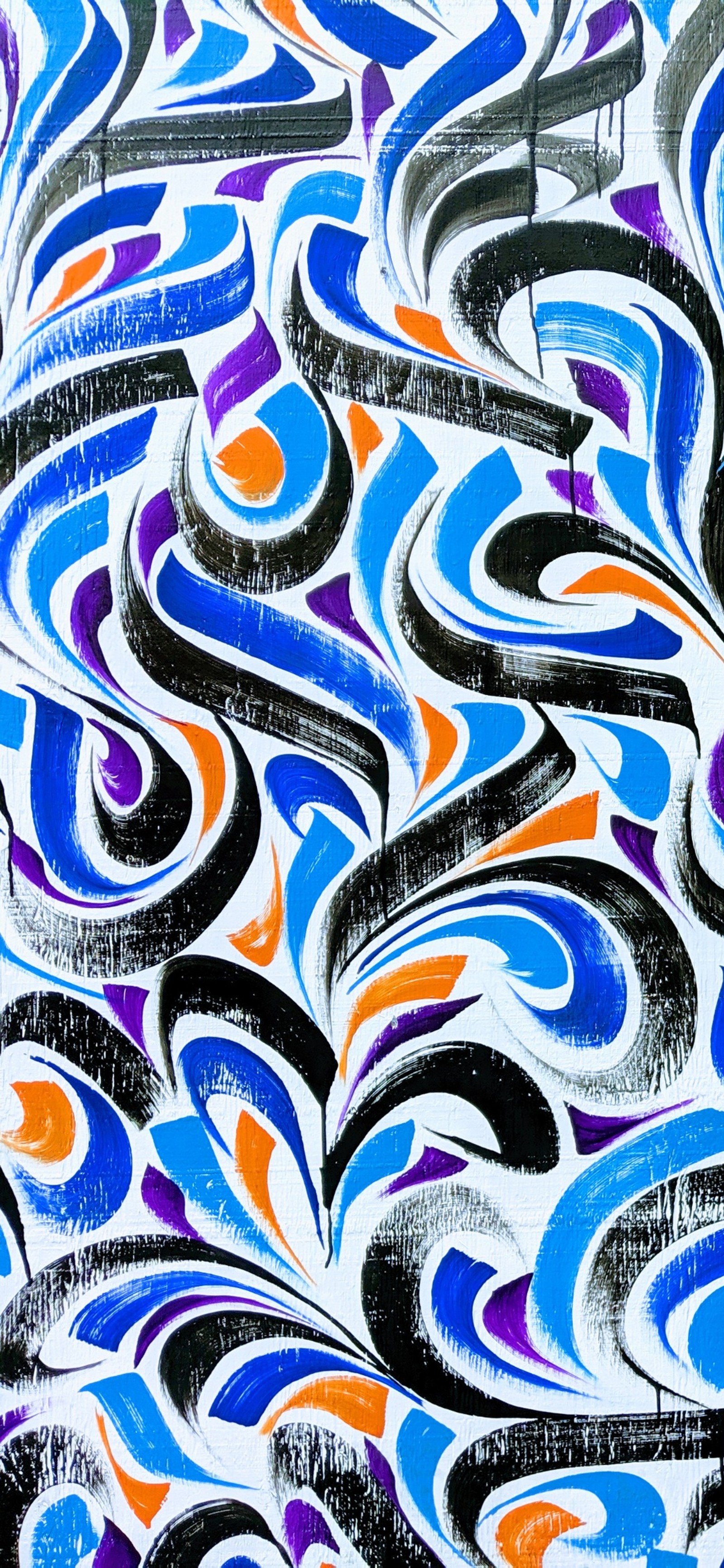 A close up of a painting of a colorful swirl pattern (deezer, beatport, azure, textile, painting)