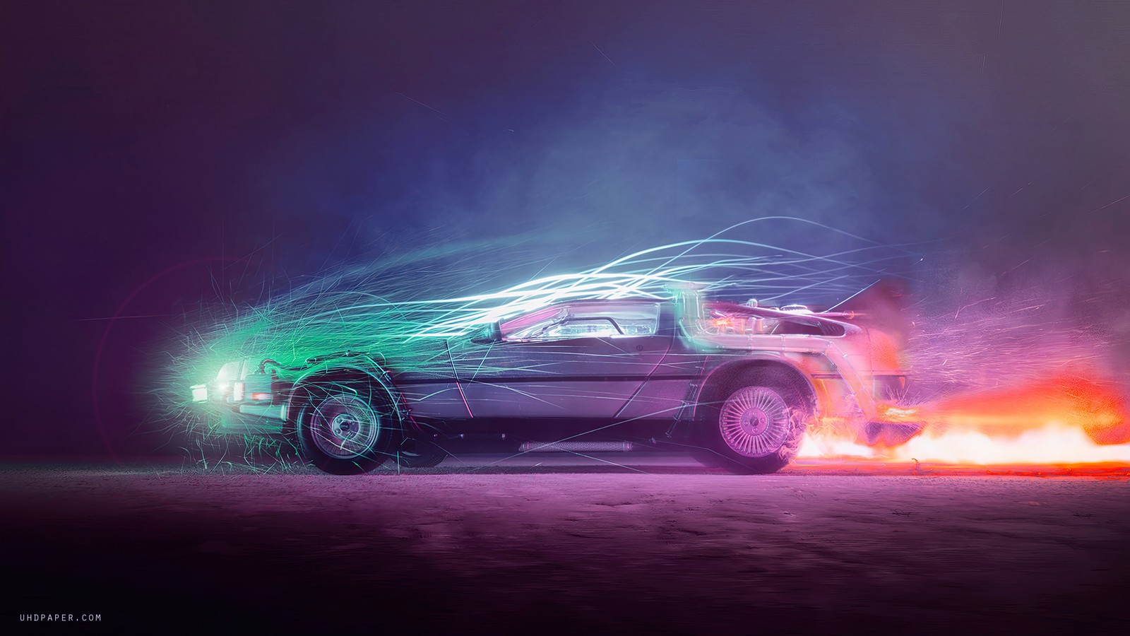 Um carro arafed de de volta para o futuro delorean com luzes brilhantes (de volta para o futuro, back to the future, filme, delorean, carro)