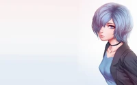 Stylized Anime Art of Touka Kirishima with Chic Short Purple Hairstyle