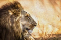 Majestuoso león masai en arte digital: Un retrato del depredador ápice.