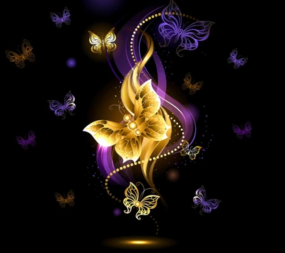 Elegant Golden Butterfly Design with Purple Accents