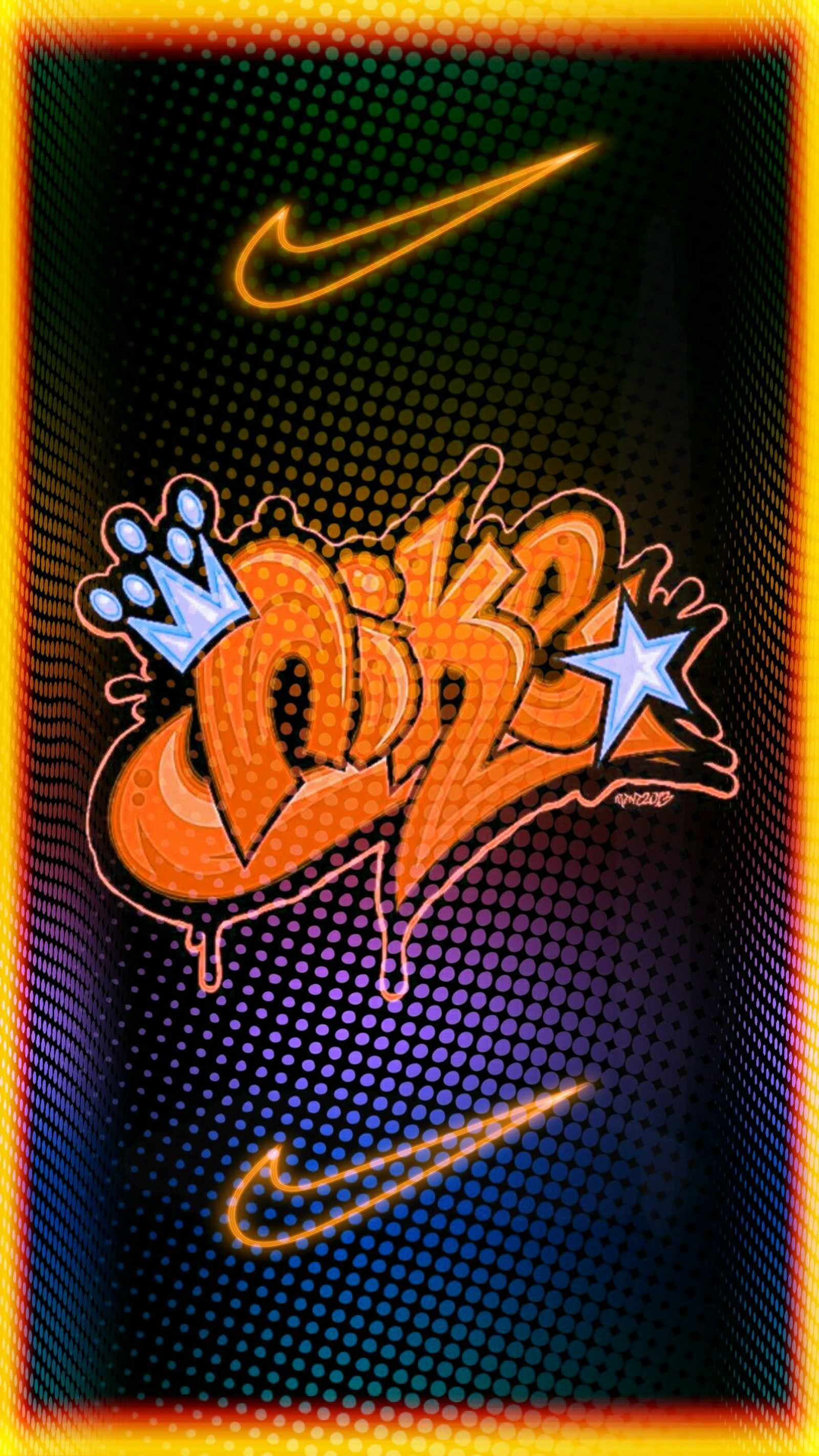 Graffiti art of a basketball player with a crown on his head (nike, star)