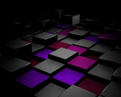 Arrangement de cubes 3D noir et violet dans un cadre sombre