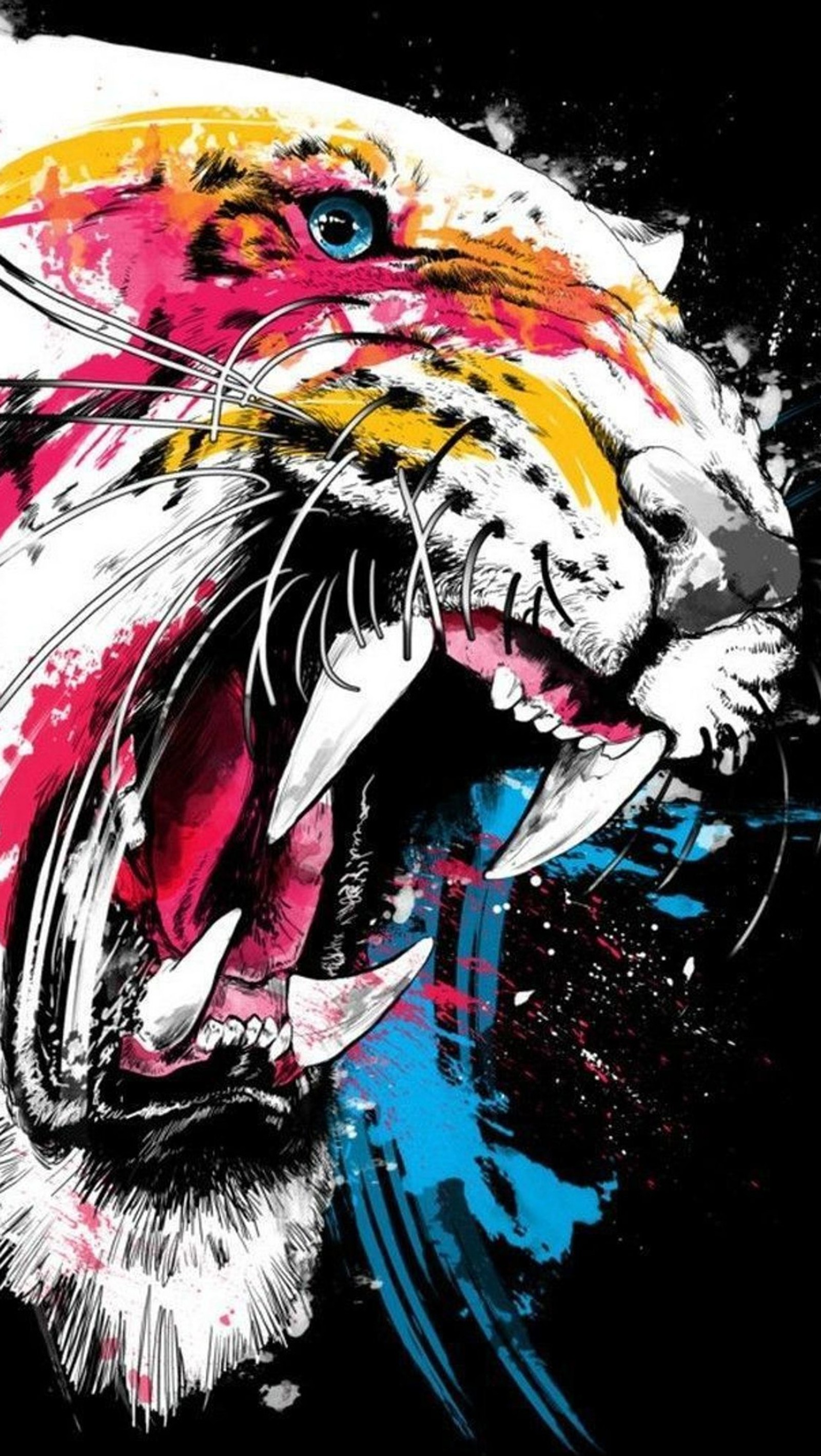 angry, art, color, tiger wallpaper