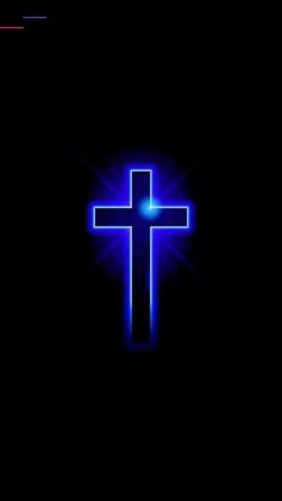 Illuminated Blue Cross on Black Background