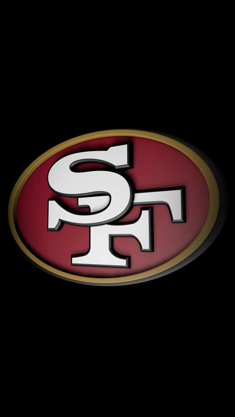 Близкий план логотипа san francisco 49ers на черном фоне (and1, чемпион, футбол, джордан, jordan)