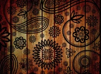 Motifs floraux ethniques complexes sur texture en bois