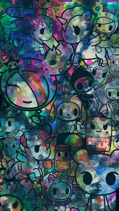 Colagem vibrante de Tokidoki: Uma fusão de arte e cultura