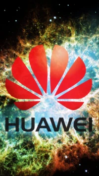 Huawei Logo Against a Cosmic Background