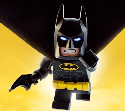 LEGO Batman in Action Against a Yellow Background