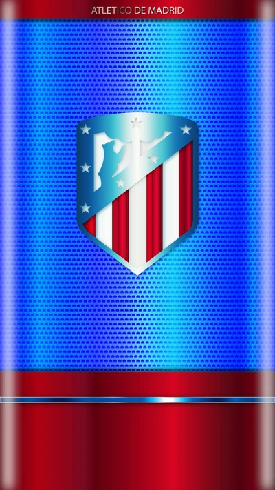 Logo de l'Atlético de Madrid FC sur un fond bleu et rouge