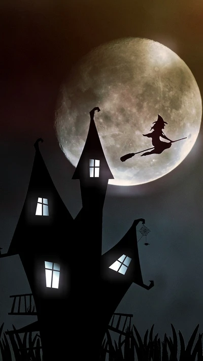 halloween, mond, hexe