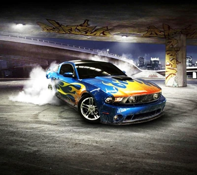 burnout, ford mustang, hd, tuned car