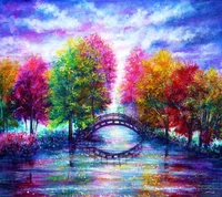 Paysage automnal vibrant avec un pont serein