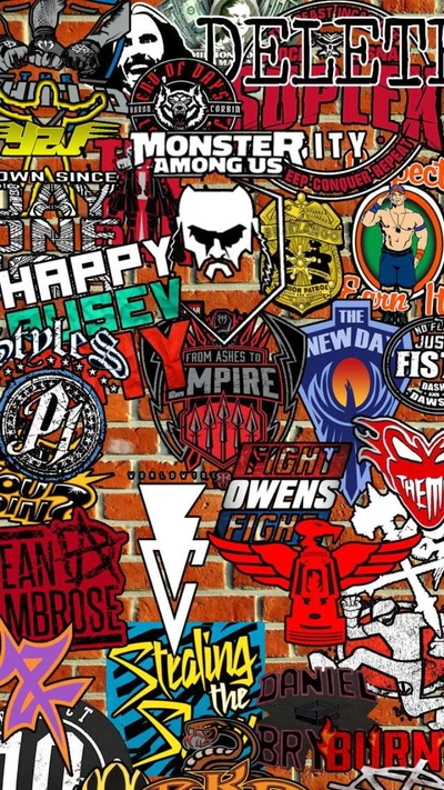 wwe, pegatinas, stickerbomb, superestrellas de la wwe, wwe superstars