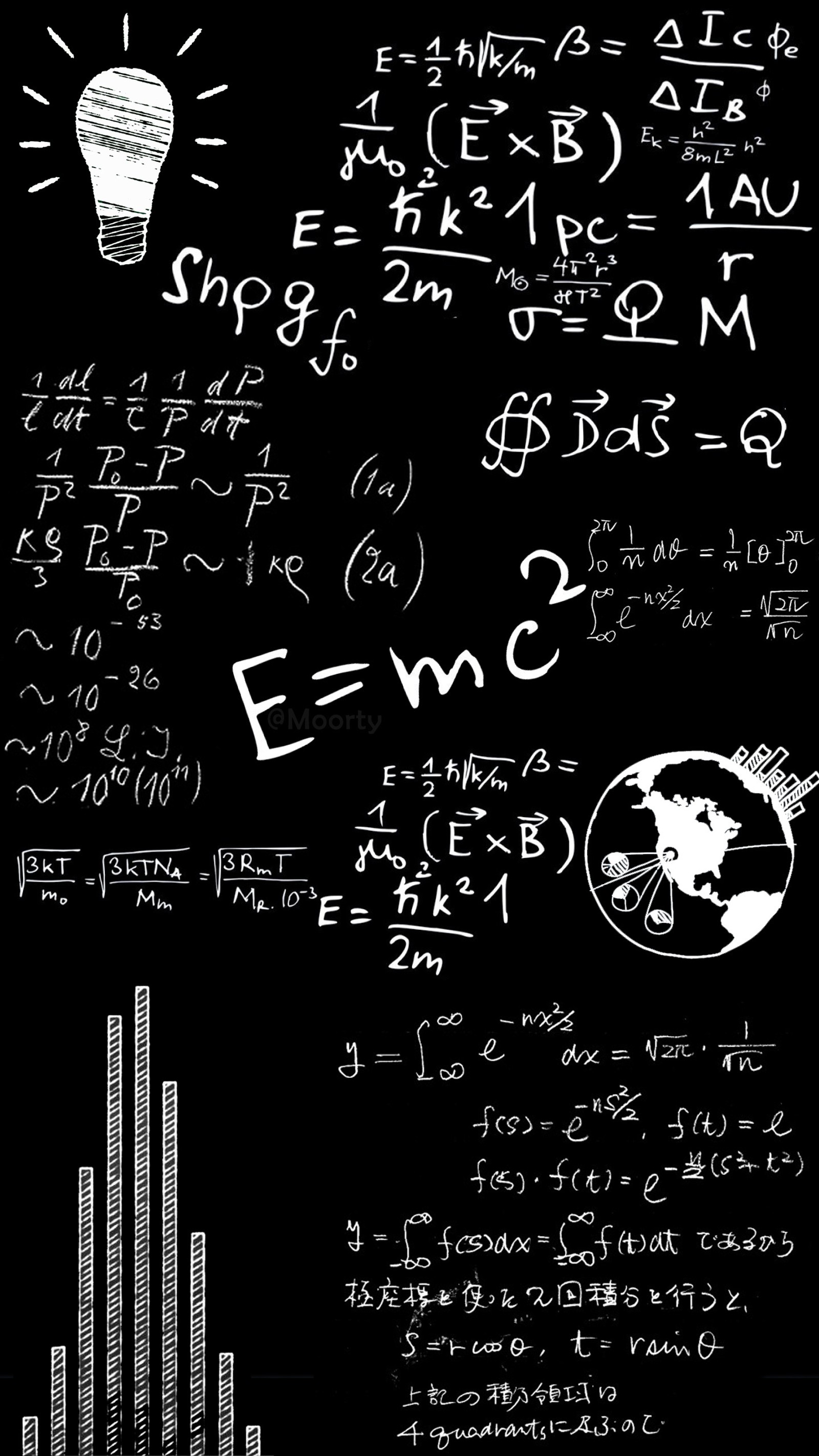 Un gros plan d'un tableau noir avec un tas d'écritures dessus (formule, tableau noir, rumus, matematika)