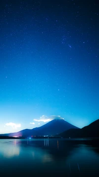 Serene Night over the Mountain Lake Under a Starry Sky