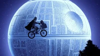 Klontruppler und R2-D2 fahren in der Nähe des Todessterns Fahrrad