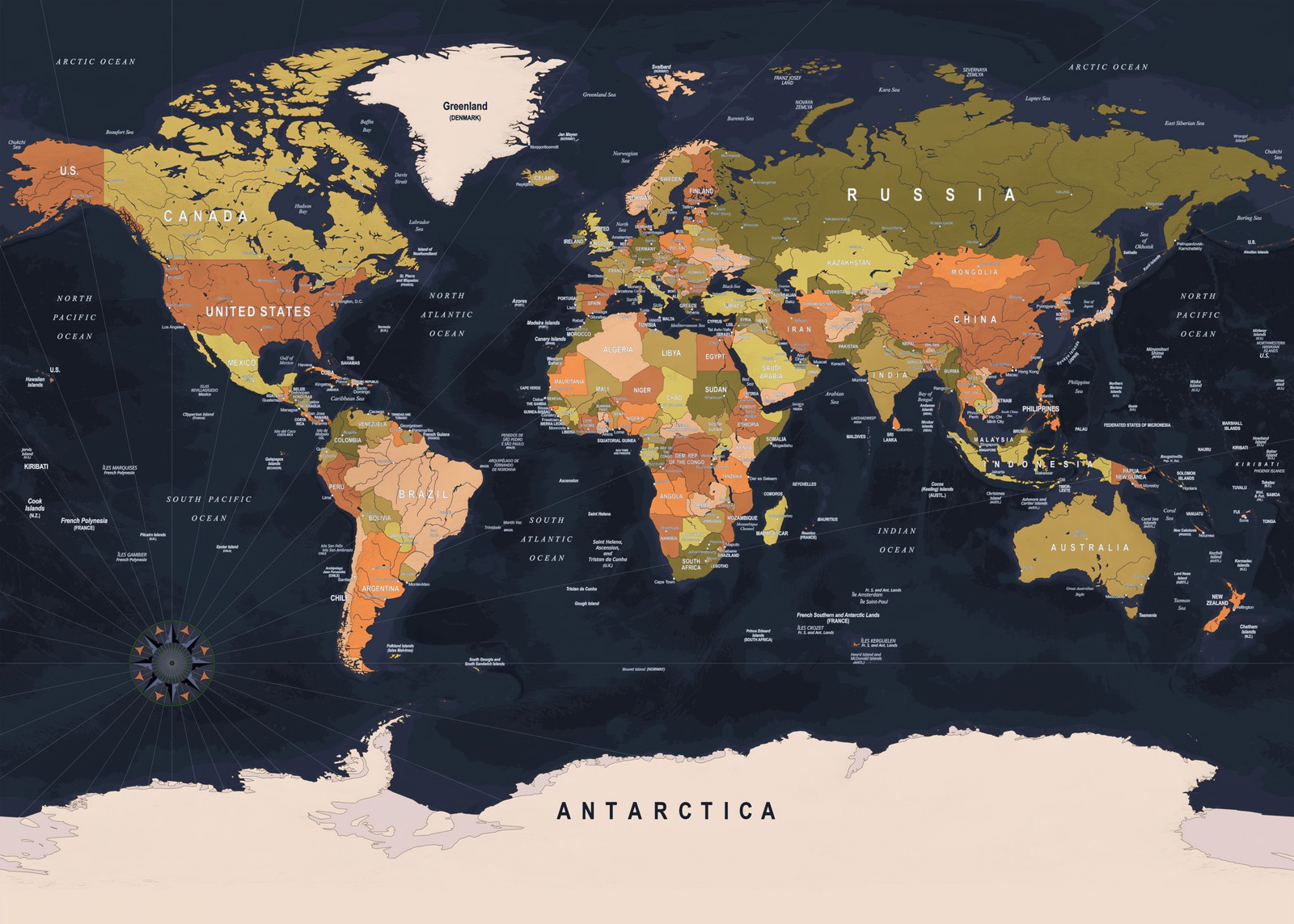 Un mapa del mundo con países y sus nombres (mapa mundial, diseño, mundo, fondo de pantalla 4k)