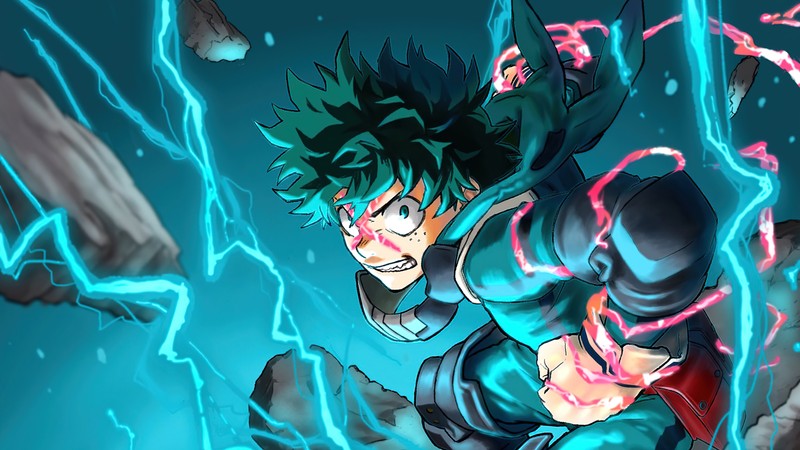 Крупный план человека с кулаком в грозовом шторме (изуку мидория, izuku midoriya, deku, my hero academia, мха)