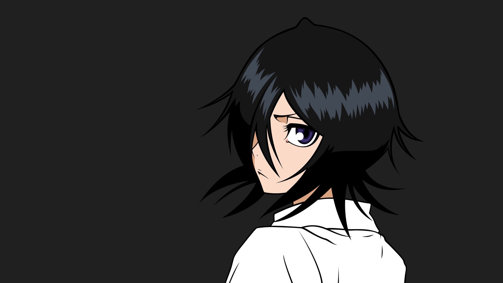 Anime, cabello negro, chica de anime, ojos negros, cabello negro, ojos negros, cabello negro (rukia kuchiki, minimalista, bleach, fondo oscuro, oscuro negro)