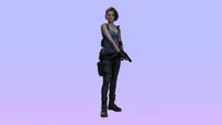 Jill Valentine de Resident Evil 3 Remake en una pose dinámica con un arma de fuego.