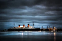 fantasma, barco, nube, noche, mar