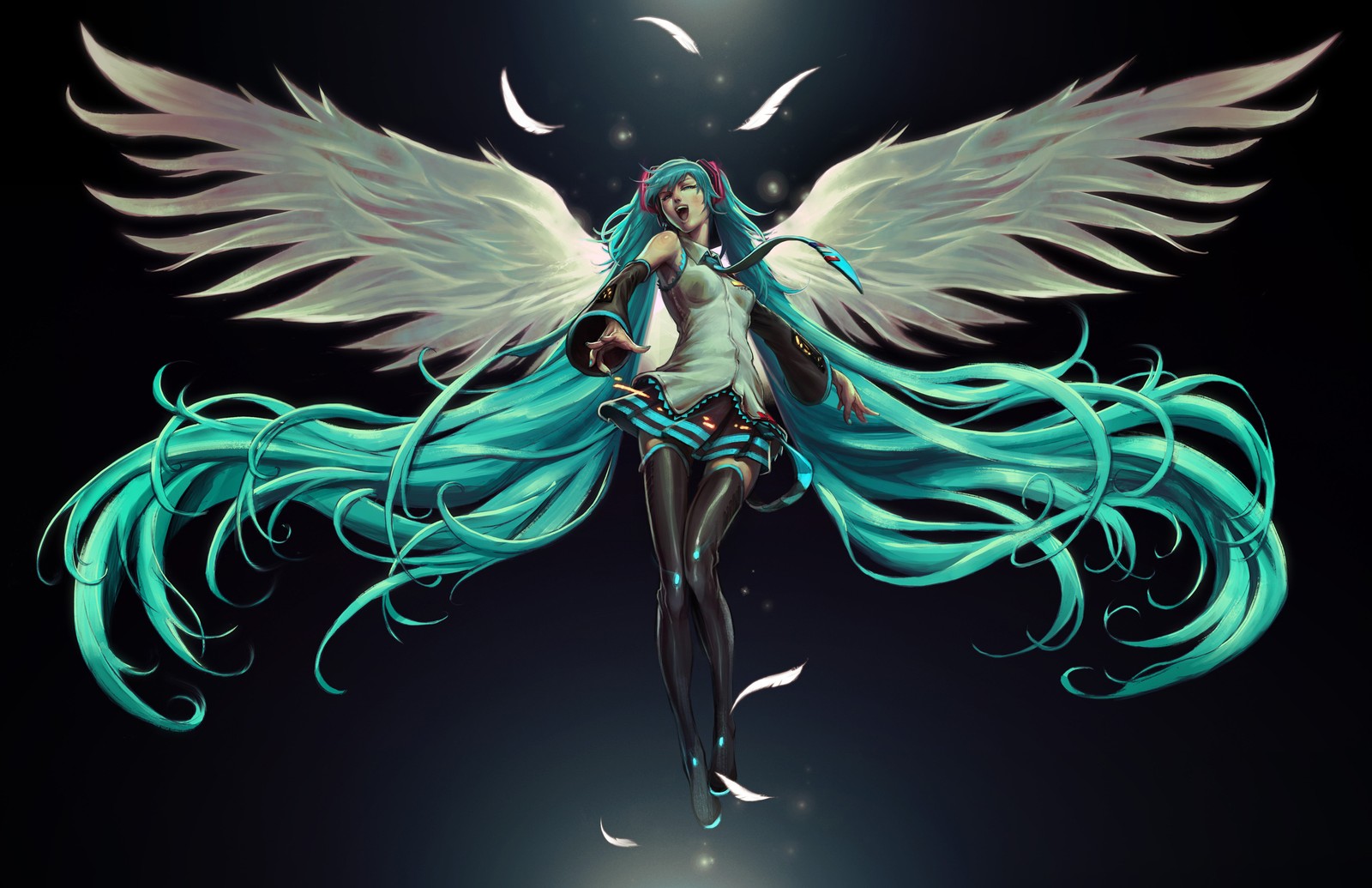 hatsune miku, vocaloid, anime, wing, angel wallpaper